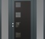 Modern Steel Front Door Diamond C5 68" x 96" anthracite/anthracite mirrored Glass Panel black RHI with 2 Sidelites and Transom frosted Glass