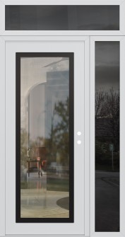 Diamond C1 50" x 96" white/white clear Glass Panel black LHI with Sidelite and Transom mirrored Glass