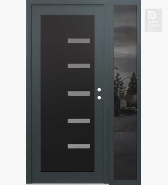 Modern Steel Front Door Diamond C8 52" x 80" anthracite/anthracite frosted Glass Panel black LHI with Sidelite mirrored Glass