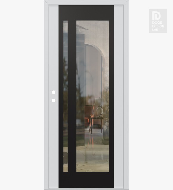 Modern Steel Front Door Diamond C15 36" x 80" white/white clear Glass Panel black RHI