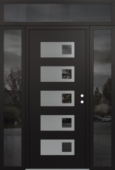 Diamond D2 60" x 96" black/black mirrored Glass Panel stainless steel LHI with 2 Sidelites and Transom mirrored Glass