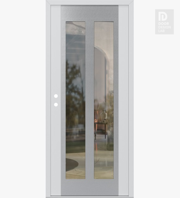 Modern Steel Front Door Diamond C14 36" x 80" white/white clear Glass Panel stainless steel RHI