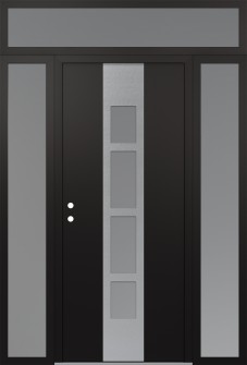 DIAMOND A10 68" X 96" BLACK/WHITE FROSTED GLASS PANEL STAINLESS STEEL RHI WITH 2 SIDELITES AND TRANSOM FROSTED GLASS