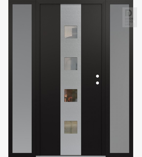 Modern Steel Front Door DIAMOND A12 60" X 80" BLACK/BLACK CLEAR GLASS PANEL STAINLESS STEEL LHI WITH 2 SIDELITES FROSTED GLASS