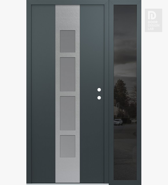Modern Steel Front Door DIAMOND A10 48" X 80" ANTHRACITE/ANTHRACITE FROSTED GLASS PANEL STAINLESS STEEL LHI WITH SIDELITE MIRRORED GLASS