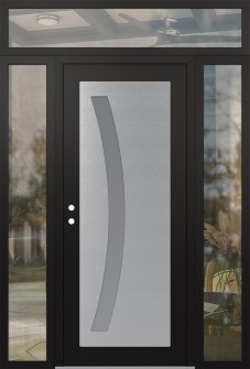 Diamond C4 64" x 96" black/white frosted Glass Panel stainless steel RHI with 2 Sidelites and Transom clear Glass