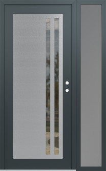 Diamond C6 48" x 80" anthracite/anthracite clear Glass Panel stainless steel LHI with Sidelite frosted Glass