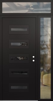 Diamond D4 48" x 96" black/black mirrored Glass Panel black LHI with Sidelite and Transom clear Glass