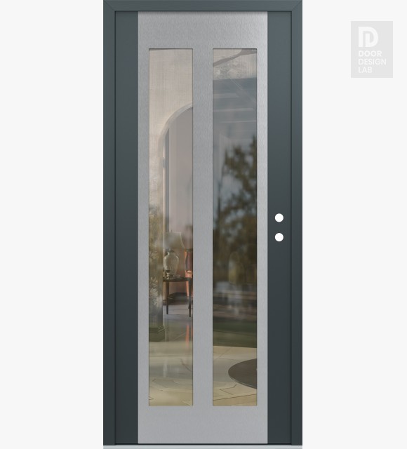 Modern Steel Front Door Diamond C14 36" x 80" anthracite/anthracite clear Glass Panel stainless steel LHI