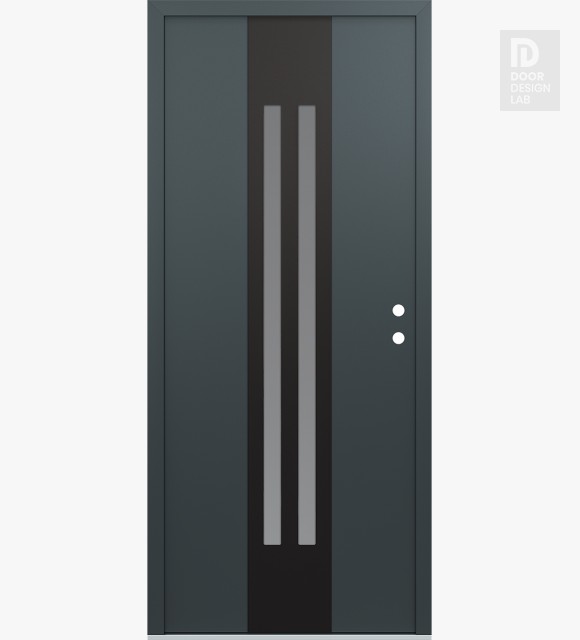 Modern Steel Front Door DIAMOND A8 36" X 80" ANTHRACITE/ANTHRACITE FROSTED GLASS PANEL BLACK LHI