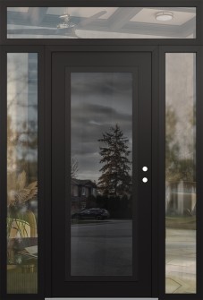 Diamond C1 60" x 96" black/black mirrored Glass Panel black LHI with 2 Sidelites and Transom clear Glass