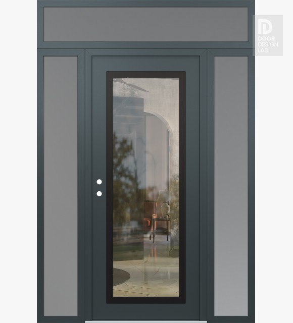 Modern Steel Front Door Diamond C1 60" x 96" anthracite/anthracite clear Glass Panel black RHI with 2 Sidelites and Transom frosted Glass