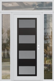 Diamond C2 64" x 96" white/white frosted Glass Panel black LHI with 2 Sidelites and Transom clear Glass