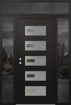 Diamond D7 64" x 96" black/black clear Glass Panel stainless steel RHI with 2 Sidelites and Transom mirrored Glass