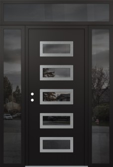 Diamond D1 60" x 96" black/black mirrored Glass Panel stainless steel RHI with 2 Sidelites and Transom mirrored Glass