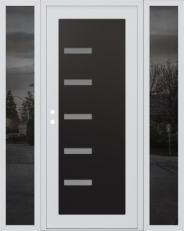 Diamond C8 60" x 80" white/white frosted Glass Panel black RHI with 2 Sidelites mirrored Glass