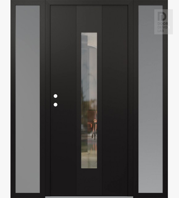 Modern Steel Front Door DIAMOND A1 68" X 80" BLACK/BLACK CLEAR GLASS PANEL BLACK RHI WITH 2 SIDELITES FROSTED GLASS