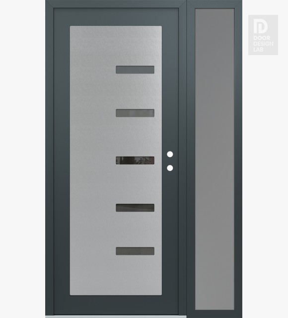 Modern Steel Front Door Diamond C8 48" x 80" anthracite/anthracite mirrored Glass Panel stainless steel LHI with Sidelite frosted Glass