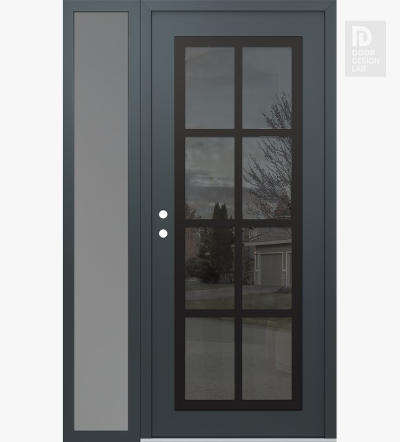 Modern Steel Front Door Diamond C16 50" x 80" anthracite/anthracite mirrored Glass Panel black RHI with Sidelite frosted Glass