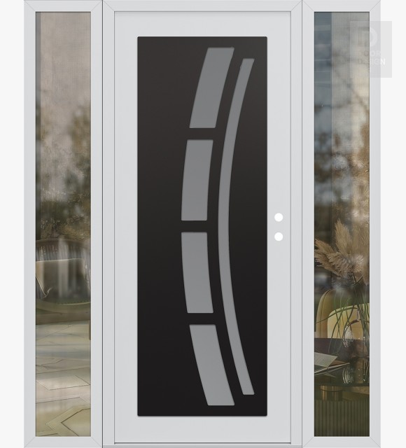 Modern Steel Front Door Diamond C12 64" x 80" white/white frosted Glass Panel black LHI with 2 Sidelites clear Glass