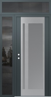 Diamond C15 48" x 96" anthracite/anthracite frosted Glass Panel stainless steel RHI with Sidelite and Transom mirrored Glass