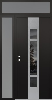 DIAMOND A9 52" X 96" BLACK/BLACK MIRRORED GLASS PANEL STAINLESS STEEL RHI WITH SIDELITE AND TRANSOM FROSTED GLASS