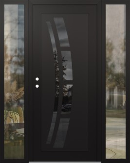 Diamond C12 64" x 80" black/black mirrored Glass Panel black RHI with 2 Sidelites clear Glass