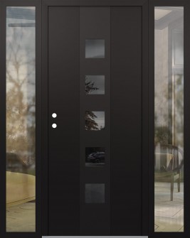 DIAMOND A13 68" X 80" BLACK/BLACK MIRRORED GLASS PANEL BLACK RHI WITH 2 SIDELITES CLEAR GLASS