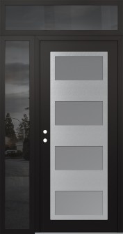 Diamond C2 52" x 96" black/white frosted Glass Panel stainless steel RHI with Sidelite and Transom mirrored Glass
