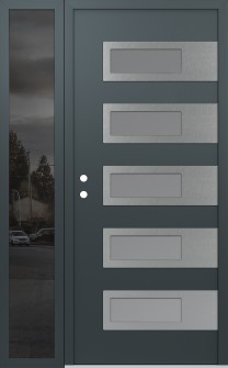 Diamond D3 52" x 80" anthracite/anthracite frosted Glass Panel stainless steel RHI with Sidelite mirrored Glass