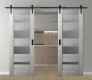 DOUBLE BARN DOOR AVON 07-01 VETRO RIBEIRA ASH 64" X 96" X 1 3/4" BLACK HARDWARE