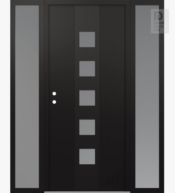 Modern Steel Front Door DIAMOND A13 64" X 80" BLACK/WHITE FROSTED GLASS PANEL BLACK RHI WITH 2 SIDELITES FROSTED GLASS