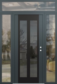 Diamond C14 68" x 96" anthracite/anthracite mirrored Glass Panel black LHI with 2 Sidelites and Transom clear Glass