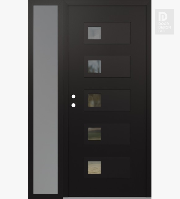 Modern Steel Front Door Diamond D2 50" x 80" black/black clear Glass Panel black RHI with Sidelite frosted Glass
