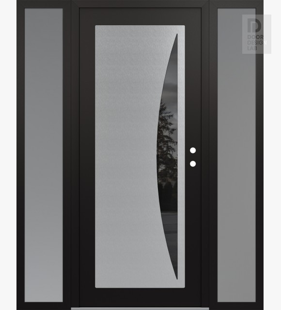 Modern Steel Front Door Diamond C13 68" x 80" black/black mirrored Glass Panel stainless steel LHI with 2 Sidelites frosted Glass