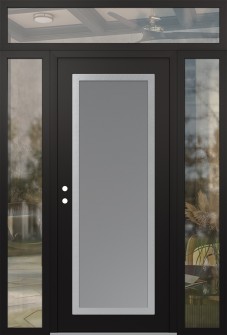 Diamond C1 60" x 96" black/white frosted Glass Panel stainless steel RHI with 2 Sidelites and Transom clear Glass