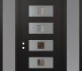 Modern Steel Front Door Diamond D8 60" x 96" black/black clear Glass Panel stainless steel RHI with 2 Sidelites and Transom frosted Glass