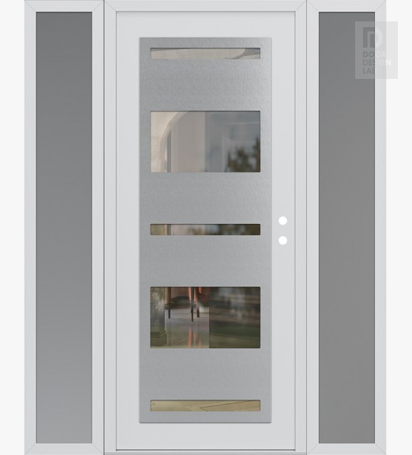 Modern Steel Front Door Diamond C10 60" x 80" white/white clear Glass Panel stainless steel LHI with 2 Sidelites frosted Glass