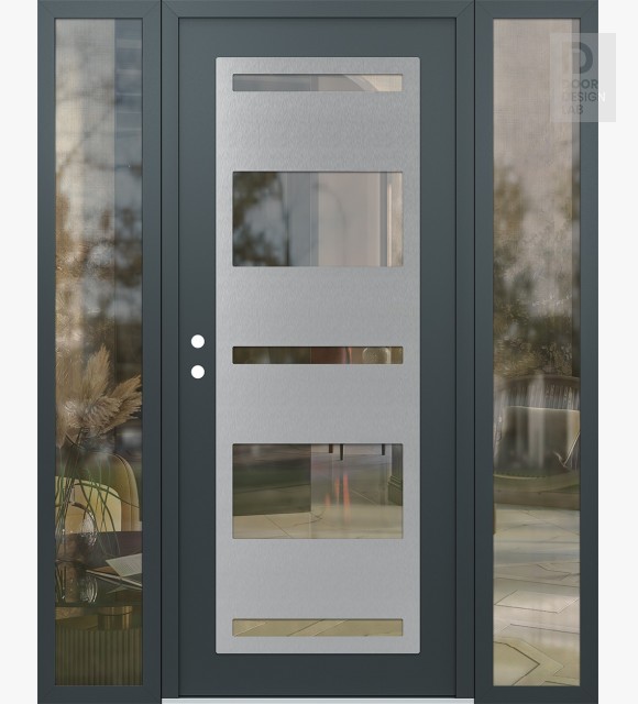 Modern Steel Front Door Diamond C10 60" x 80" anthracite/anthracite clear Glass Panel stainless steel RHI with 2 Sidelites clear Glass