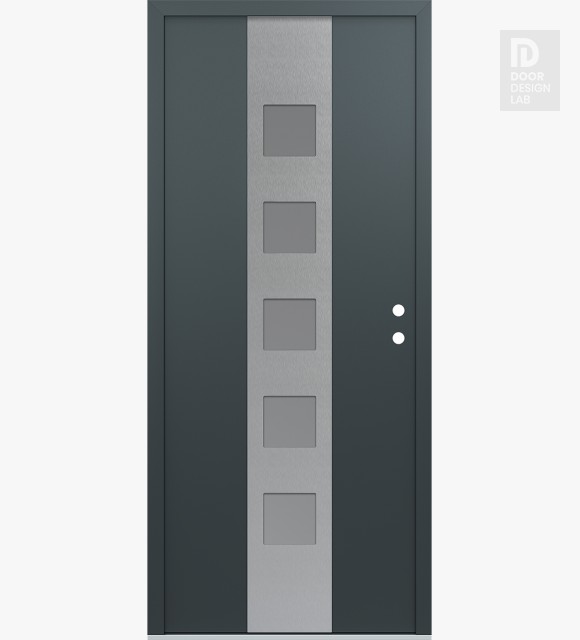 Modern Steel Front Door DIAMOND A13 36" X 80" ANTHRACITE/ANTHRACITE FROSTED GLASS PANEL STAINLESS STEEL LHI