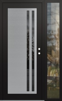Diamond C6 52" x 80" black/black mirrored Glass Panel stainless steel LHI with Sidelite clear Glass