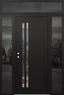 Diamond C6 60" x 96" black/black clear Glass Panel black RHI with 2 Sidelites and Transom mirrored Glass