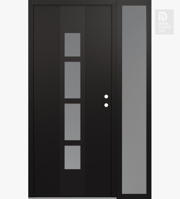 Modern Steel Front Door DIAMOND A10 50" X 80" BLACK/WHITE FROSTED GLASS PANEL BLACK LHI WITH SIDELITE FROSTED GLASS