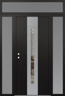DIAMOND A3 68" X 96" BLACK/BLACK CLEAR GLASS PANEL STAINLESS STEEL RHI WITH 2 SIDELITES AND TRANSOM FROSTED GLASS