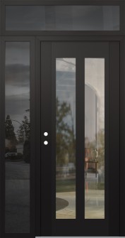Diamond C14 52" x 96" black/black clear Glass Panel black RHI with Sidelite and Transom mirrored Glass