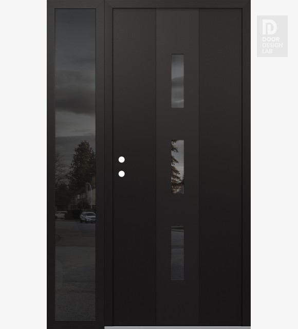 Modern Steel Front Door DIAMOND A7 52" X 80" BLACK/BLACK MIRRORED GLASS PANEL BLACK RHI WITH SIDELITE MIRRORED GLASS