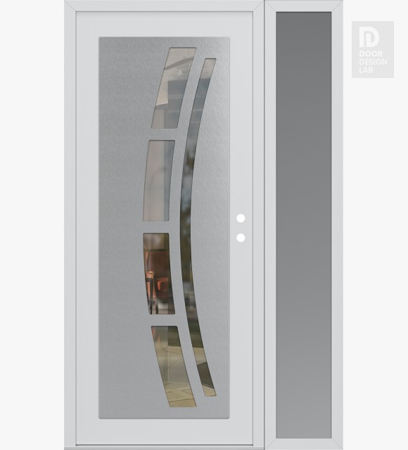 Modern Steel Front Door Diamond C12 48" x 80" white/white clear Glass Panel stainless steel LHI with Sidelite frosted Glass