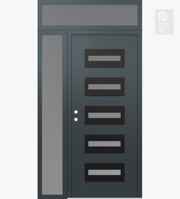 Modern Steel Front Door Diamond D4 48" x 96" anthracite/anthracite frosted Glass Panel black RHI with Sidelite and Transom frosted Glass