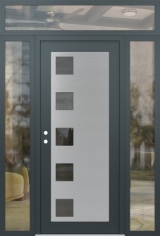 Diamond C5 60" x 96" anthracite/anthracite mirrored Glass Panel stainless steel RHI with 2 Sidelites and Transom clear Glass