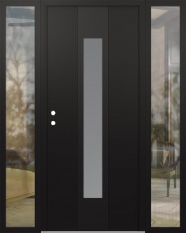 DIAMOND A1 60" X 80" BLACK/WHITE FROSTED GLASS PANEL BLACK RHI WITH 2 SIDELITES CLEAR GLASS